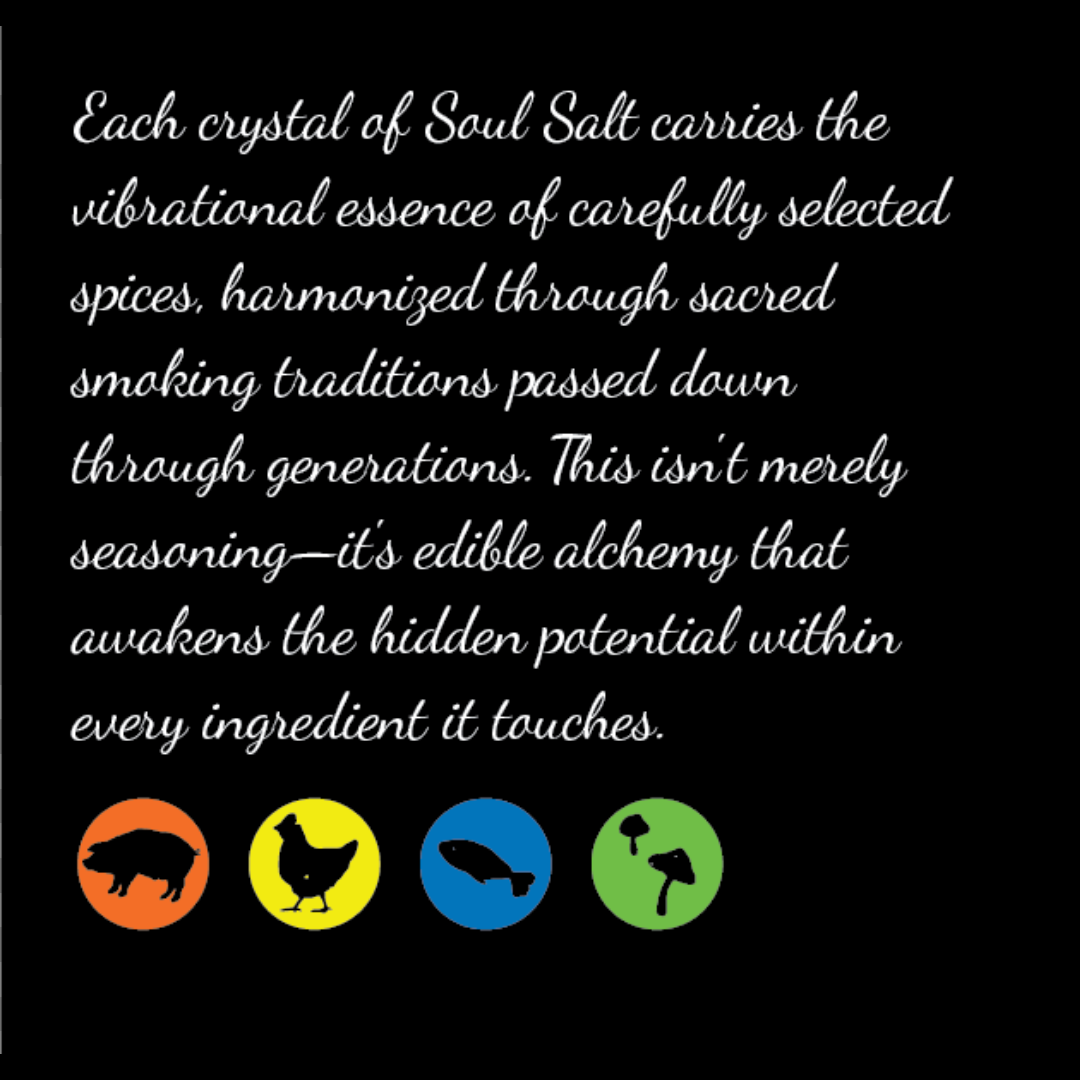 Text describing Soul Salt crystals with icons below on a black background